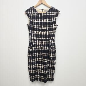 Lela Rose Checkered Sheath Dress Black & Beige Silk Lined Size 4